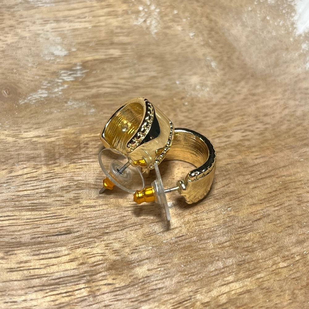 Huggie Half Hoop Gold Tone Chunky Earrings - Picture 3 of 9